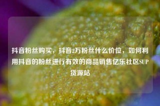 抖音粉丝购买，抖音2万粉丝什么价位，如何利用抖音的粉丝进行有效的商品销售亿乐社区SUP货源站
